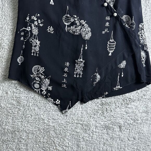 Soft Surroundings Womens Tunic Top M Asymmetrical Black Lantern Print Rayon Boho - Picture 14 of 15